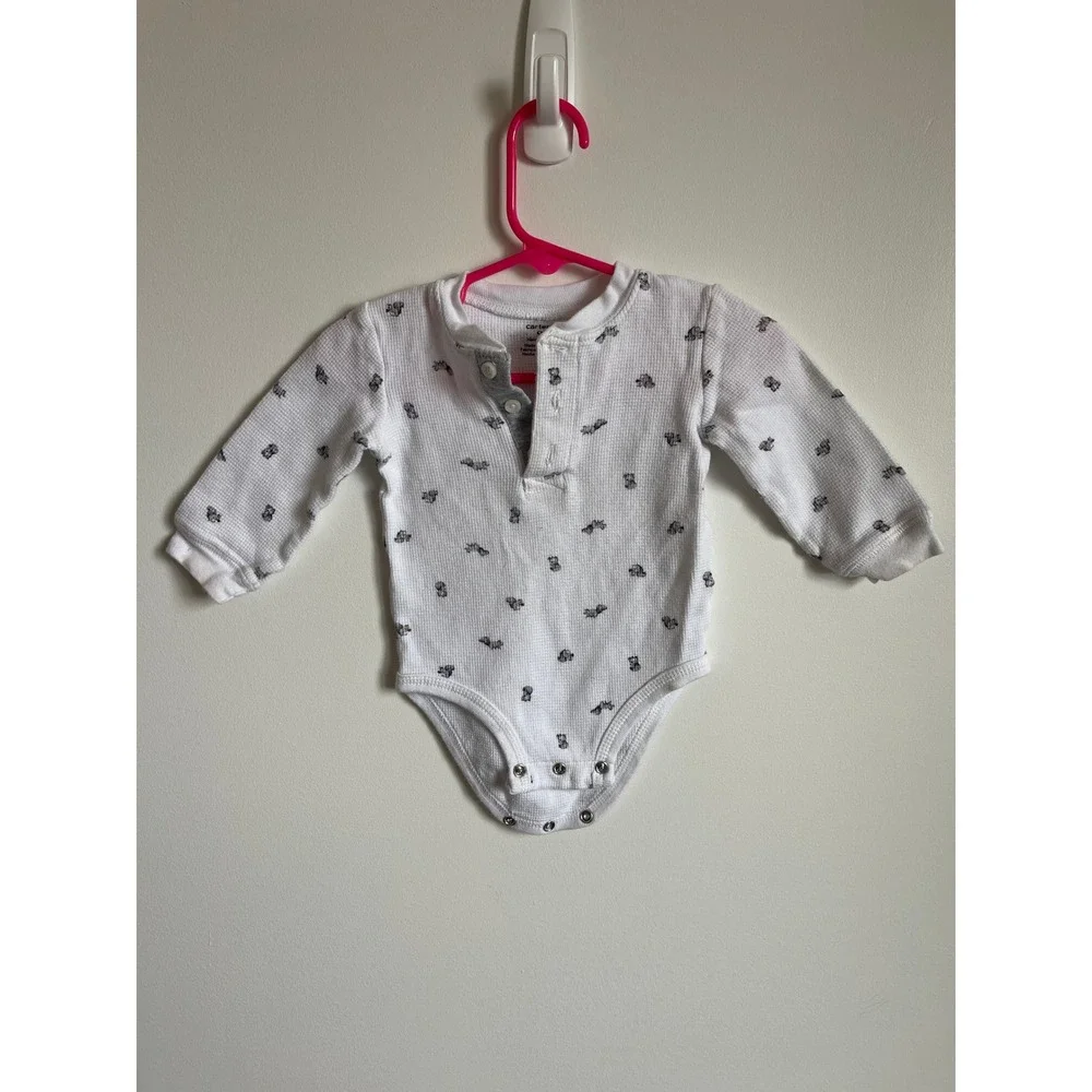 Carters Baby Boys White Waffle Knit Henley Bodysuit Squirrel Print‎ 9M